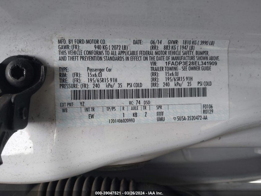 1FADP3E28EL341909 2014 Ford Focus S