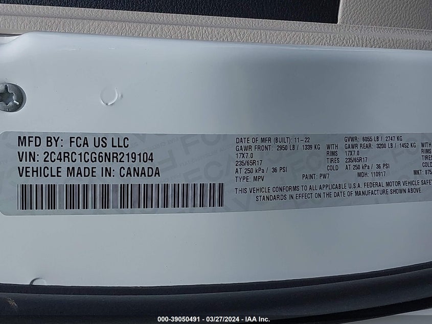 2022 CHRYSLER VOYAGER LX - 2C4RC1CG6NR219104