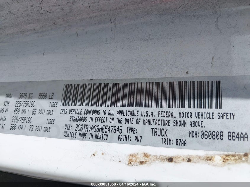 2017 RAM PROMASTER 1500 LOW ROOF 136 WB - 3C6TRVAG6HE547845