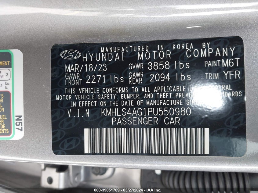 2023 HYUNDAI ELANTRA 2.0L I-4 DOHC, VVT, (VIN: KMHLS4AG1PU550980