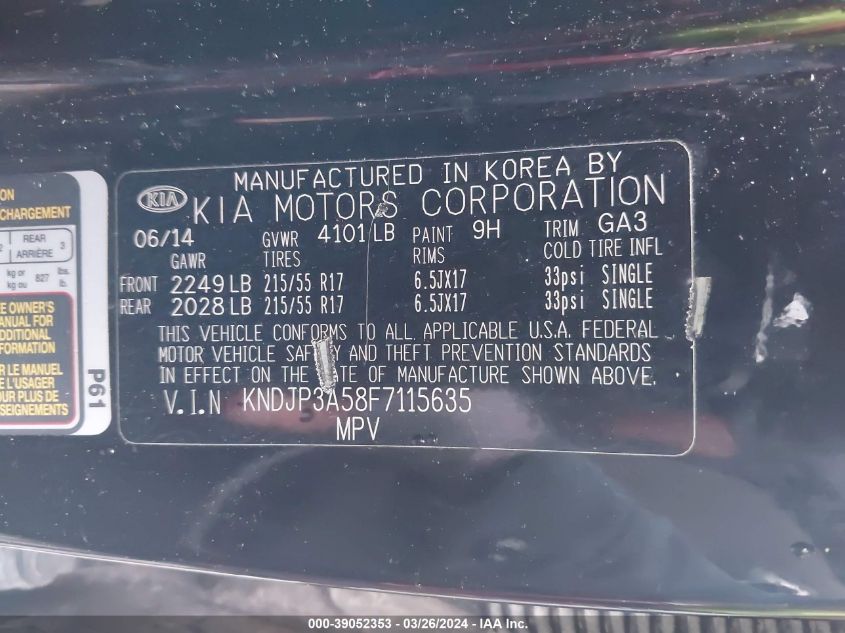 KNDJP3A58F7115635 2015 Kia Soul +