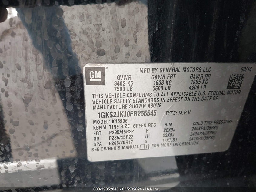 2015 GMC YUKON XL 1500 DENALI - 1GKS2JKJ0FR255545