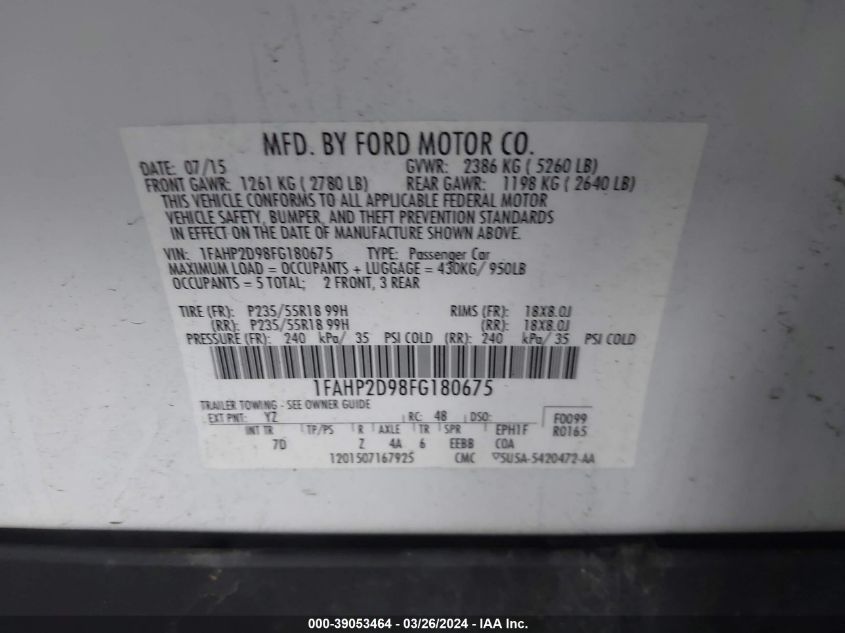 2015 FORD TAURUS SE - 1FAHP2D98FG180675