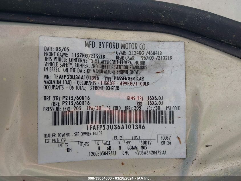 1FAFP53U36A101396 | 2006 FORD TAURUS