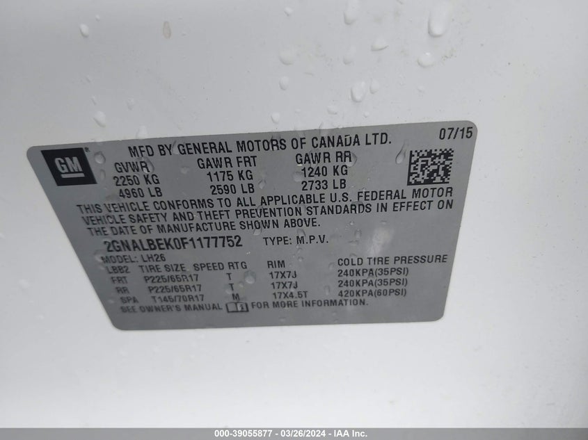 2015 CHEVROLET EQUINOX 1LT - 2GNALBEK0F1177752