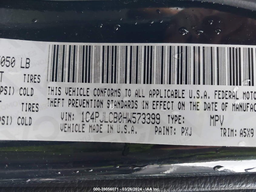 VIN 1C4PJLCB0HW573399 2017 JEEP CHEROKEE LATITUDE FWD