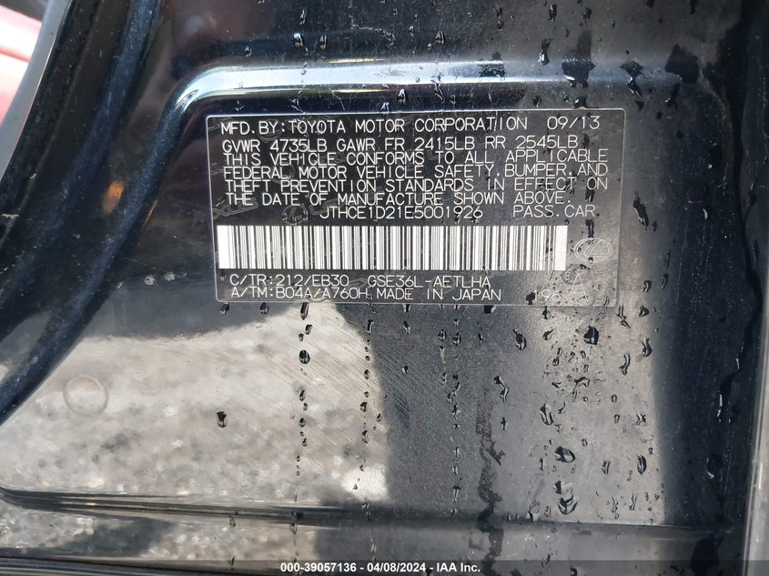 2014 LEXUS IS 350 350 - JTHCE1D21E5001926