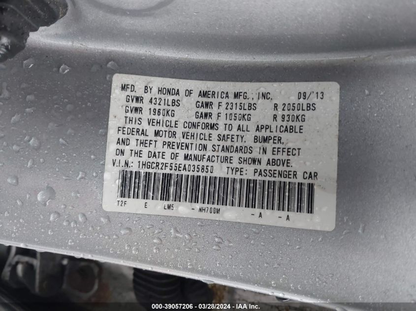 1HGCR2F55EA035850 | 2014 HONDA ACCORD