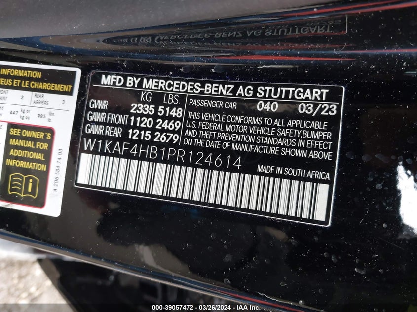 2023 MERCEDES-BENZ C 300 4MATIC VIN: W1KAF4HB1PR124614