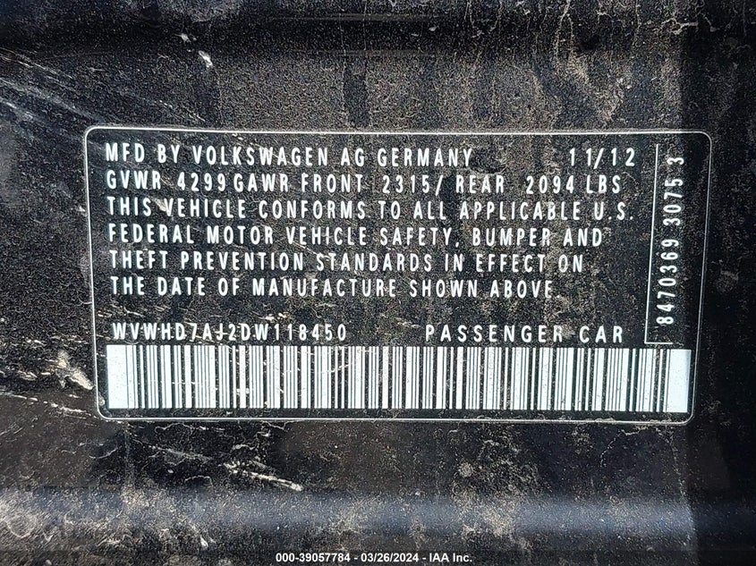 2013 VOLKSWAGEN GTI 4-DOOR - WVWHD7AJ2DW118450