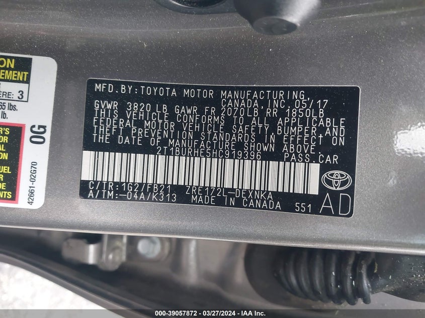 2017 TOYOTA COROLLA LE - 2T1BURHE5HC919396