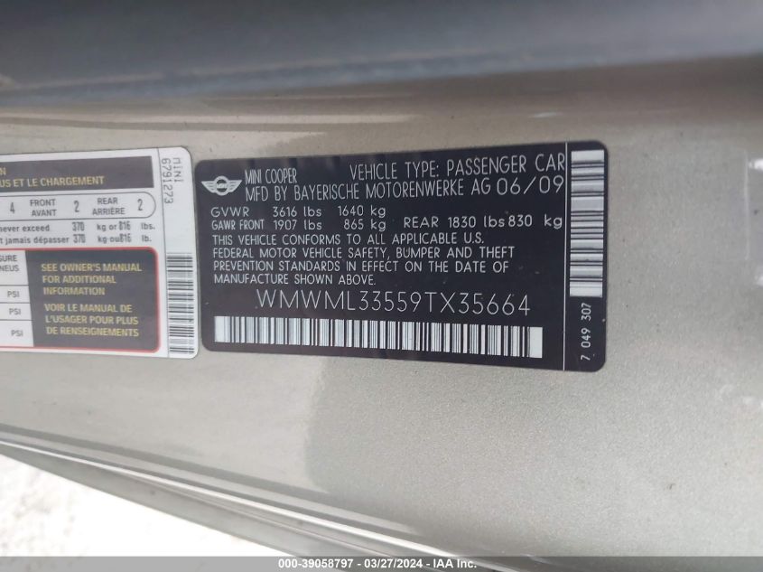 WMWML33559TX35664 2009 Mini Cooper Clubman