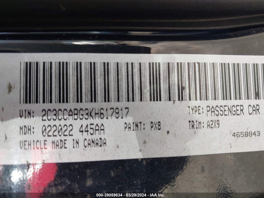 VIN 2C3CCABG3KH617917 2019 CHRYSLER 300 300S