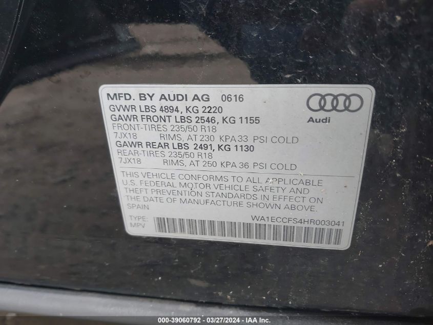 WA1ECCFS4HR003041 2017 Audi Q3 2.0T Premium