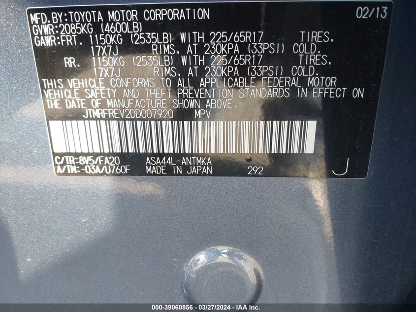 2013 TOYOTA RAV4 XLE - JTMRFREV2DD007920