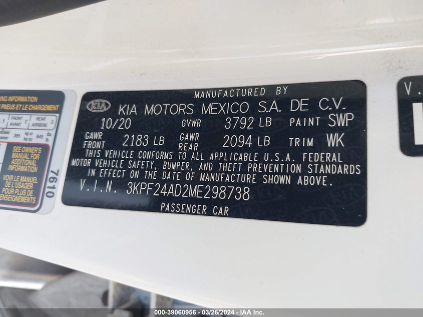 2021 KIA FORTE FE/LXS - 3KPF24AD2ME298738