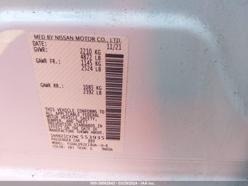 2022 NISSAN LEAF SV PLUS 62 KWH - 1N4BZ1CV2NC553935