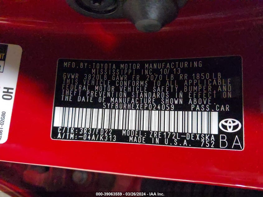 2014 TOYOTA COROLLA S PLUS - 5YFBURHEXEP024059