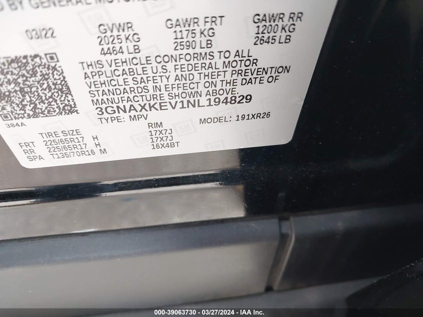 2022 CHEVROLET EQUINOX LT - 3GNAXKEV1NL194829