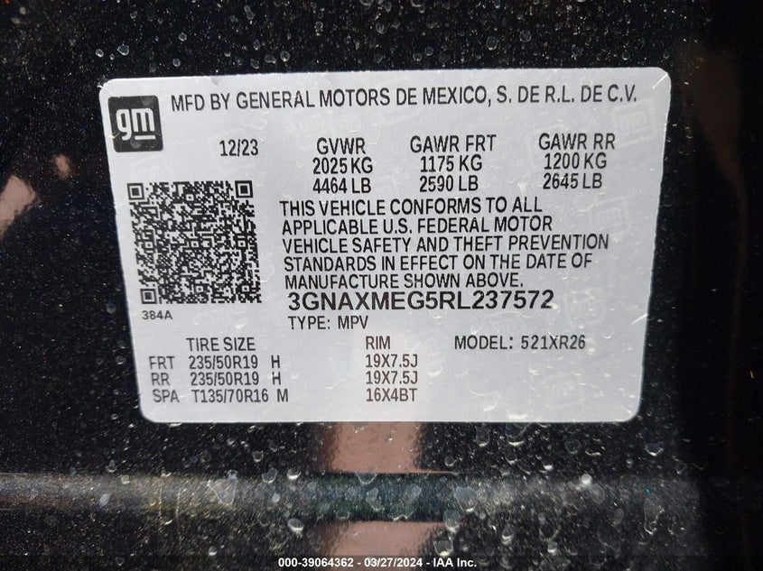 VIN 3GNAXMEG5RL237572 2024 CHEVROLET EQUINOX RS
