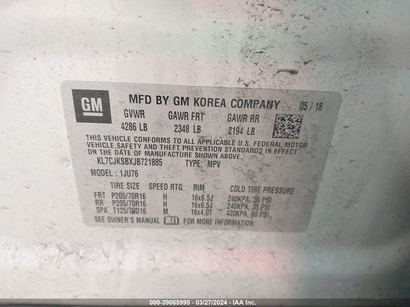 2018 CHEVROLET TRAX LS - KL7CJKSBXJB721885