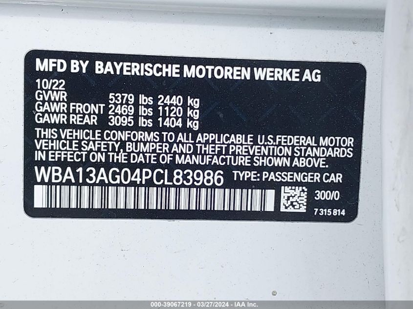 WBA13AG04PCL83986 | 2023 BMW 530E