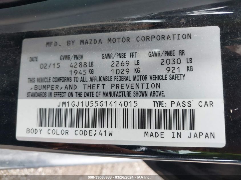 JM1GJ1U55G1414015 | 2016 MAZDA MAZDA6