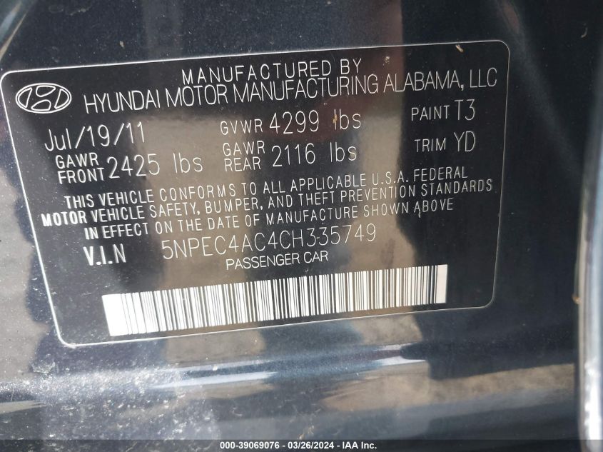 5NPEC4AC4CH335749 | 2012 HYUNDAI SONATA