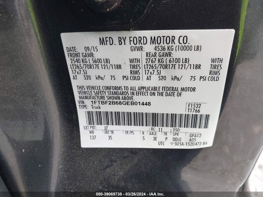 1FTBF2B68GEB01448 | 2016 FORD F-250