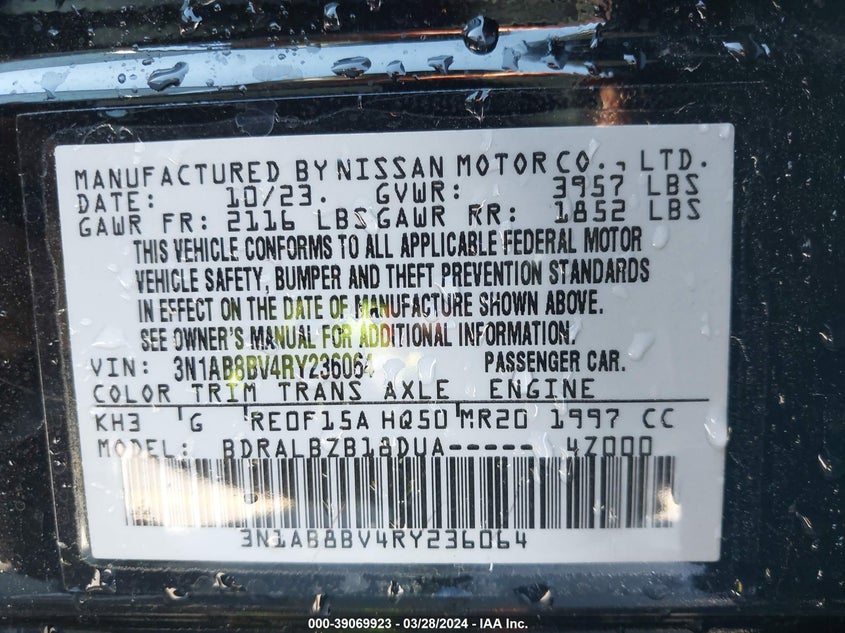 VIN 3N1AB8BV4RY236064 2024 NISSAN SENTRA S XTRONIC CVT