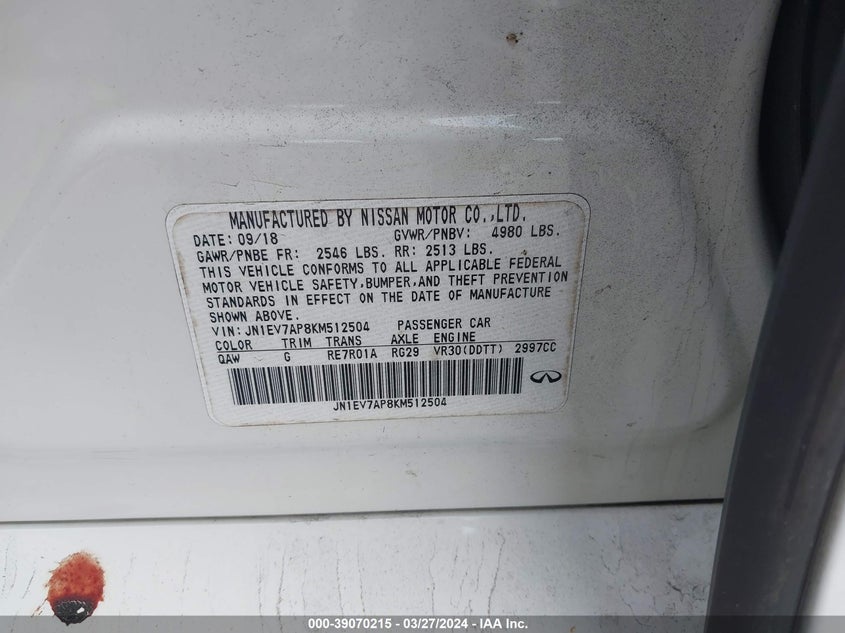 VIN JN1EV7AP8KM512504 2019 INFINITI Q50 LUXE/SPORT/SIGNATURE EDIT