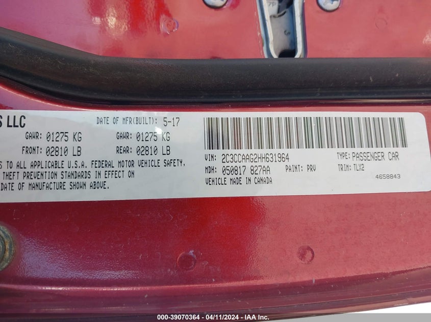 2017 CHRYSLER 300 LIMITED - 2C3CCAAG2HH631964