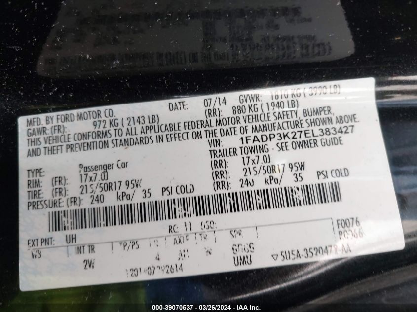 1FADP3K27EL383427 | 2014 FORD FOCUS