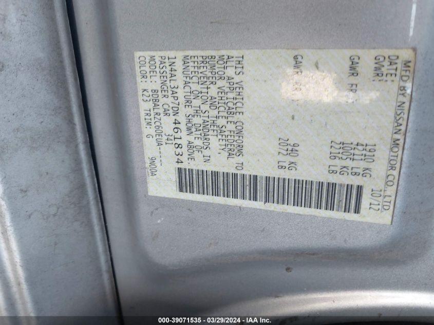 1N4AL3AP7DN461834 | 2013 NISSAN ALTIMA