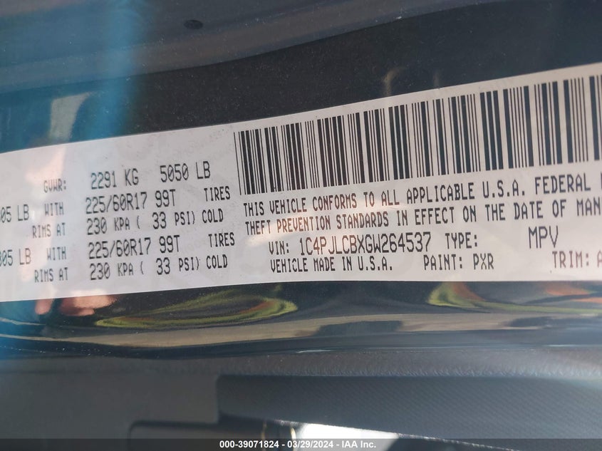 2016 JEEP CHEROKEE LATITUDE - 1C4PJLCBXGW264537