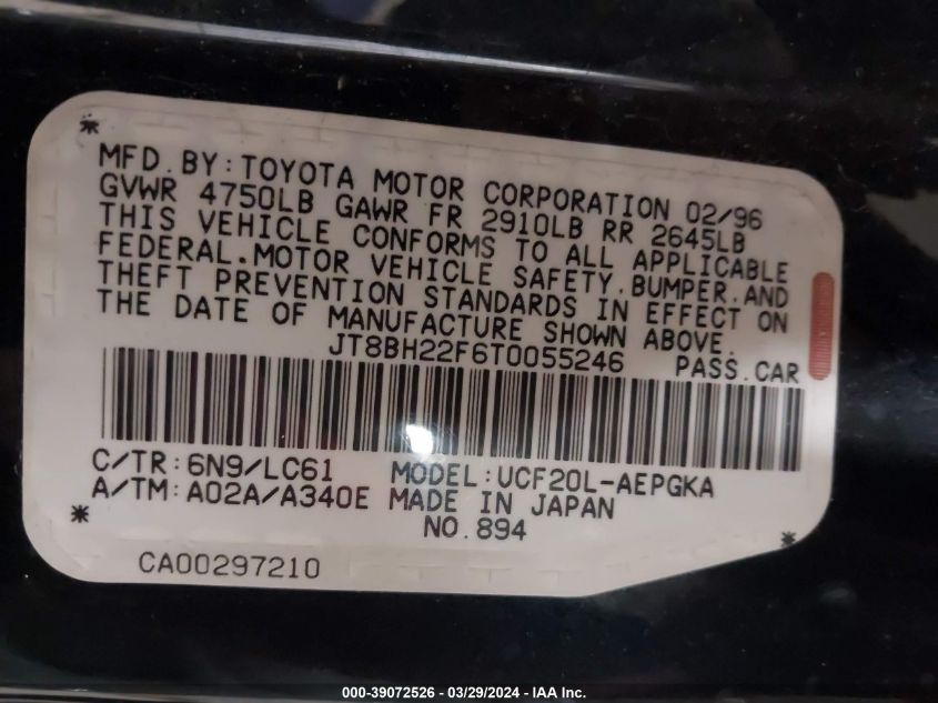 JT8BH22F6T0055246 1996 Lexus Ls 400