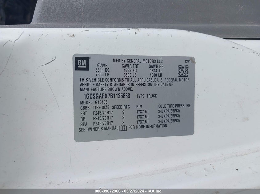 1GCSGAFX7B1125833 2011 CHEVROLET EXPRESS photo no. 9