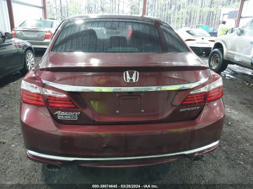 2016 Honda Accord Sport VIN: 1HGCR2F6XGA201386 Lot: 39074645