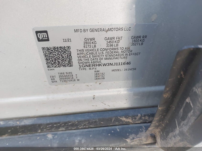 2022 CHEVROLET TRAVERSE FWD LT LEATHER - 1GNERHKW3NJ111646