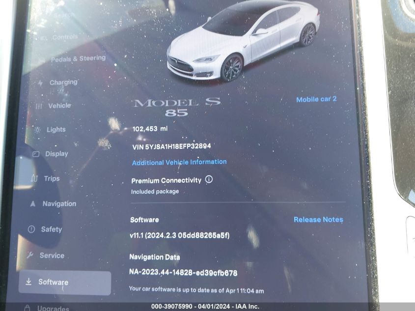 5YJSA1H18EFP32894 2014 Tesla Model S P85