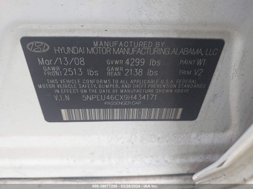 5NPEU46CX9H434171 | 2009 HYUNDAI SONATA