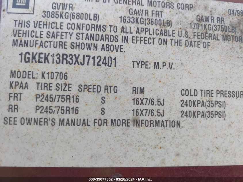 1GKEK13R3XJ712401 1999 GMC Yukon Sle