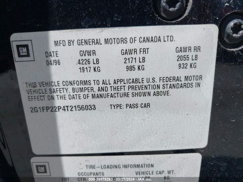 2G1FP22P4T2156033 1996 Chevrolet Camaro Z28