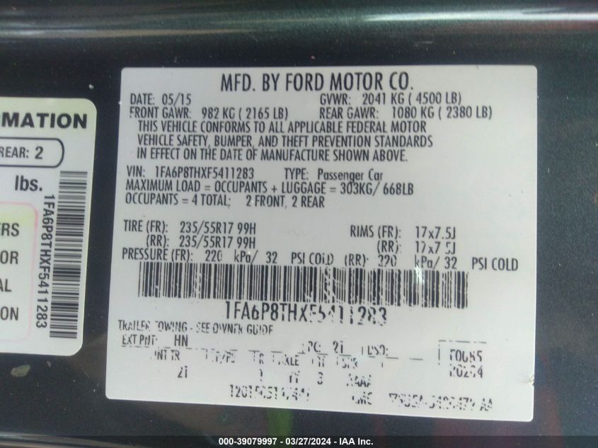 1FA6P8THXF5411283 2015 Ford Mustang Ecoboost