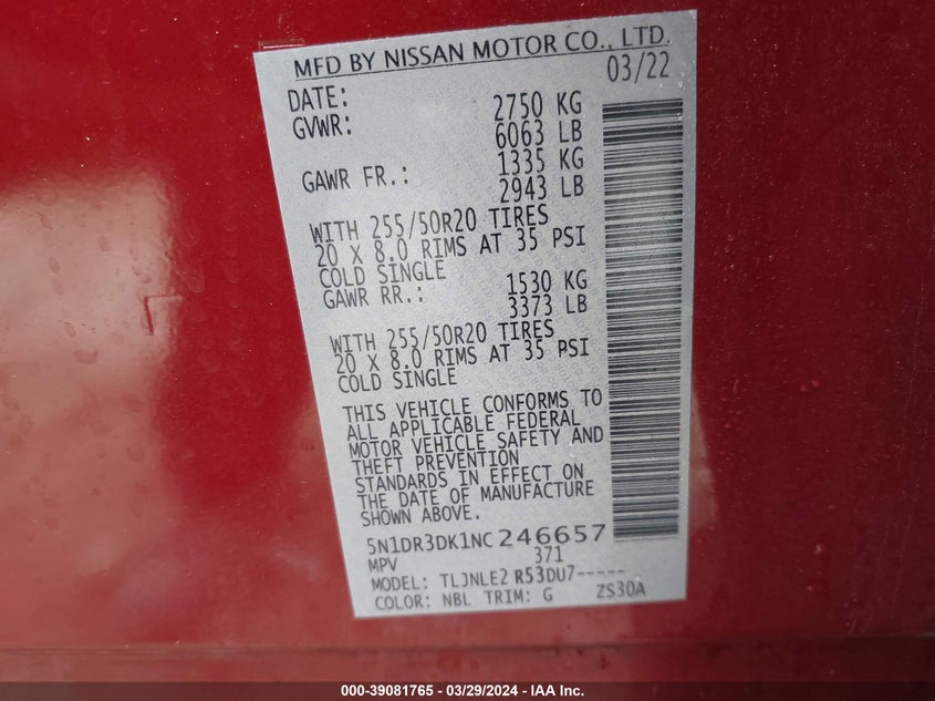 2022 NISSAN PATHFINDER PLATINUM 4WD - 5N1DR3DK1NC246657