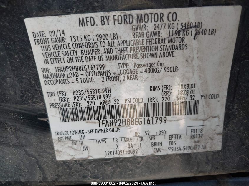 2014 FORD TAURUS SEL - 1FAHP2H88EG161799