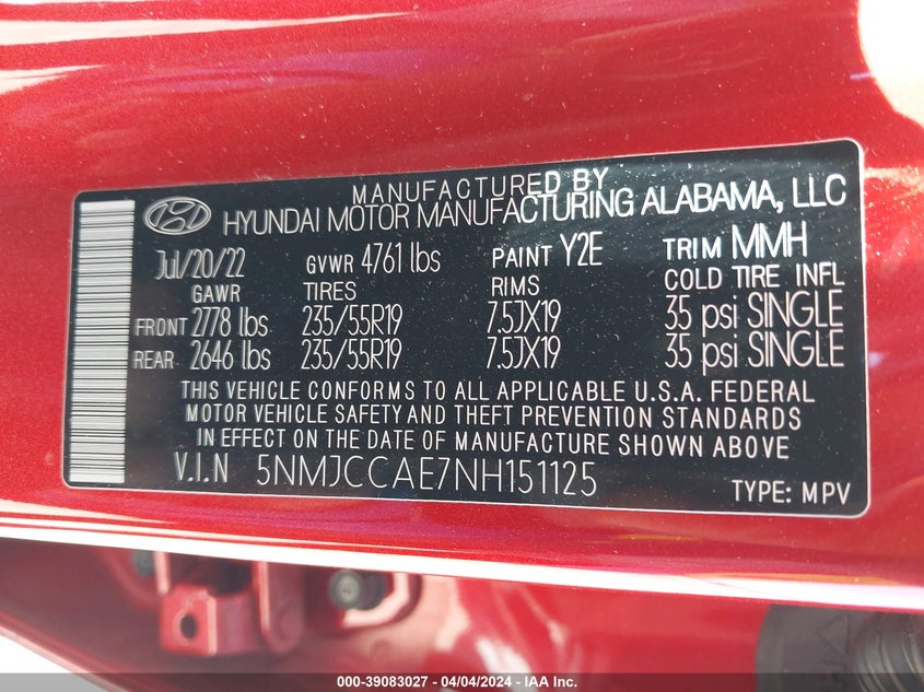 2022 HYUNDAI TUCSON SEL - 5NMJCCAE7NH151125