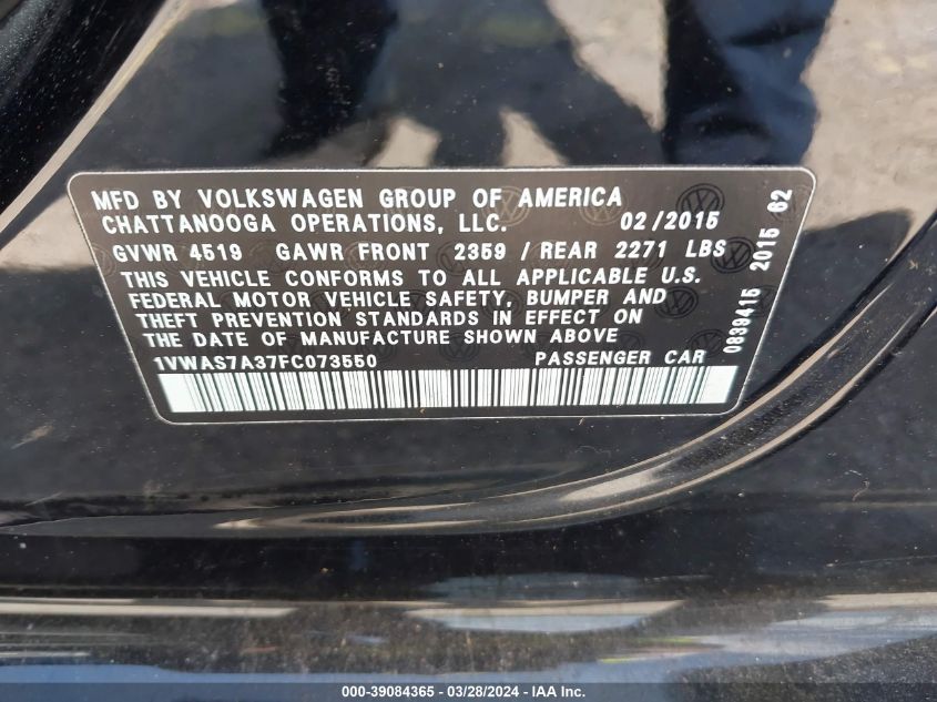 1VWAS7A37FC073550 | 2015 VOLKSWAGEN PASSAT