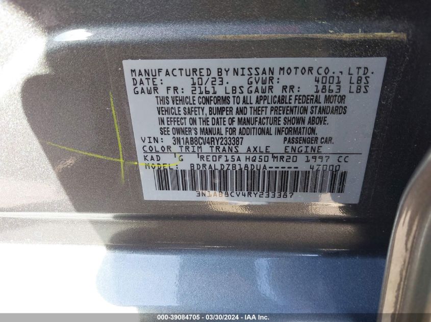 3N1AB8CV4RY233387 | 2024 NISSAN SENTRA