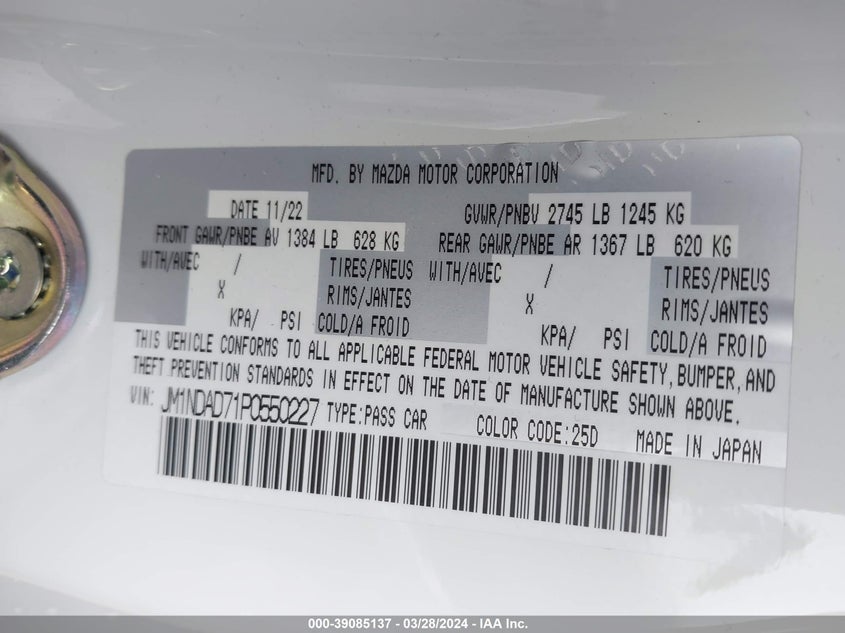 VIN JM1NDAD71P0550227 2023 MAZDA MX-5 MIATA GRAND TOURING